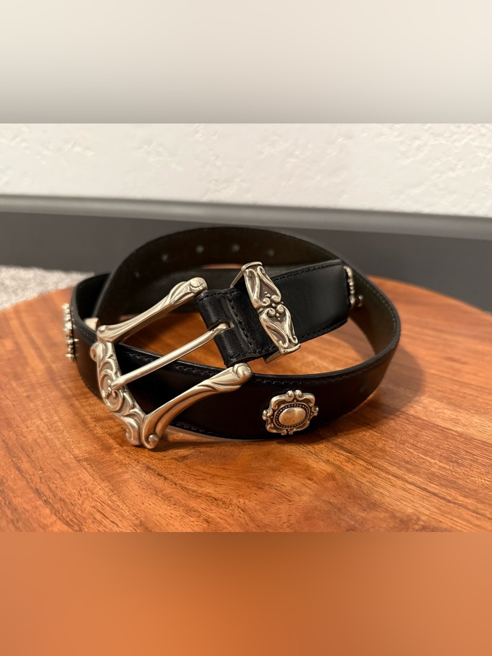 VINTAGE Black Fossil Belt Medium Ornate